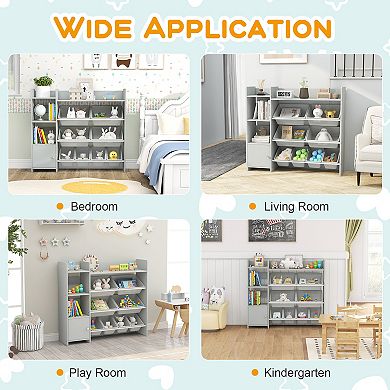 4-tier Kids Bookshelf And Toy Storage Rack With 8 Toy Organizer Bins-grey