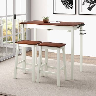 3-Piece Bar Table Set with 2 Wine Holders and Wooden Legs