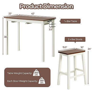 3-Piece Bar Table Set with 2 Wine Holders and Wooden Legs