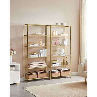 6-tier Bookshelf, Slim Shelving Unit With Tempered Glass, Steel Frame