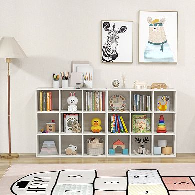Wooden Kids Bookcase With Storage Cubbies And Anti-toppling Devices-white
