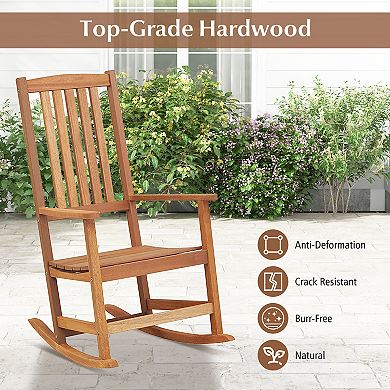 Patio Rocking Chair Ergonomic High-back Outdoor Rocker With Smooth Rocking Base