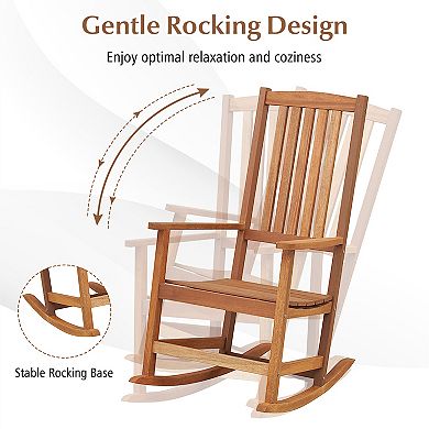 Patio Rocking Chair Ergonomic High-back Outdoor Rocker With Smooth Rocking Base