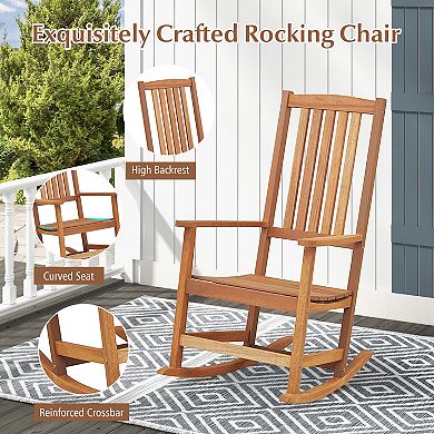 Patio Rocking Chair Ergonomic High-back Outdoor Rocker With Smooth Rocking Base