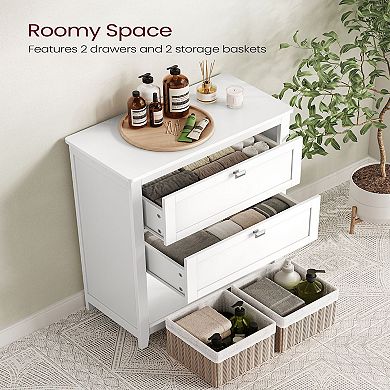 Bathroom Storage Cabinet, 2 Drawers With 1 Adjustable Divider, 2 Baskets