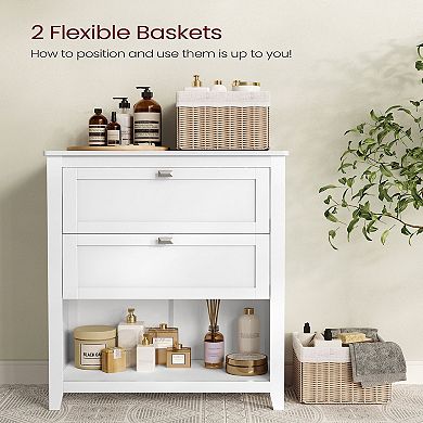 Bathroom Storage Cabinet, 2 Drawers With 1 Adjustable Divider, 2 Baskets