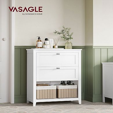 Bathroom Storage Cabinet, 2 Drawers With 1 Adjustable Divider, 2 Baskets