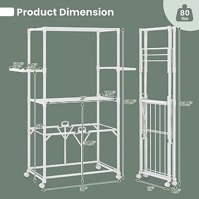 68.5 Inches Foldable Aluminum Laundry Rack With Hanging Rods And Drying Shelves-white