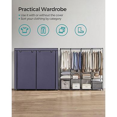 Portable Closet, Wardrobe Closet Organizer With Cover, 4 Hanging Rods And Shelves