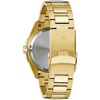 Bulova Men's Marine Star Gold Tone Stainless Steel Black Dial Bracelet Watch - 98B396