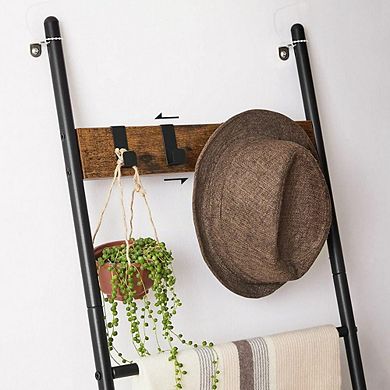 5-tier Space-saving Decorative Blanket Ladder With 4 Hooks, Metal Frame