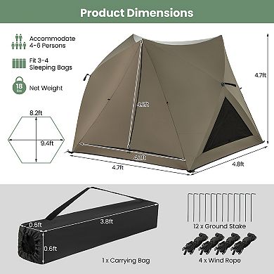 6-sided Pop-up Family Tent With Rainfly  Skylight  3 Doors  3 Windows