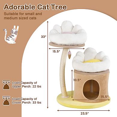 Cat Tree Small Cat Tower With 2 Removable And Washable Perches-White