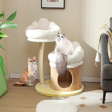 Cat Tree Small Cat Tower With 2 Removable And Washable Perches-White