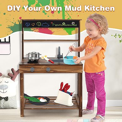 Outdoor Mud Kitchen For Kids With Rotatable Faucet And Removable Sink-natural