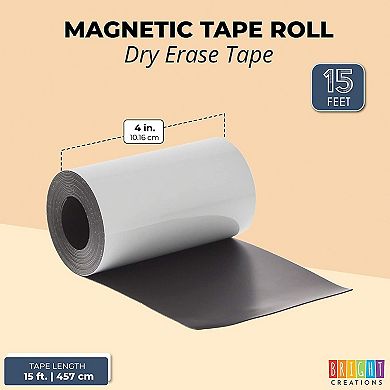 1-pack Dry Erase Reusable And Customizable Magnetic Tape Roll, 4" Wide, (15 Ft)