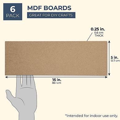 6 Pack Unfinished Wood Planks For Crafts, 1/4" Thick Mdf Boards, 5 X 15 In