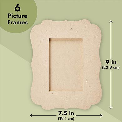 6-pack Unfinished Wood Picture Frames, Holds 4x6 Photos, 7.5x9x6.4 In