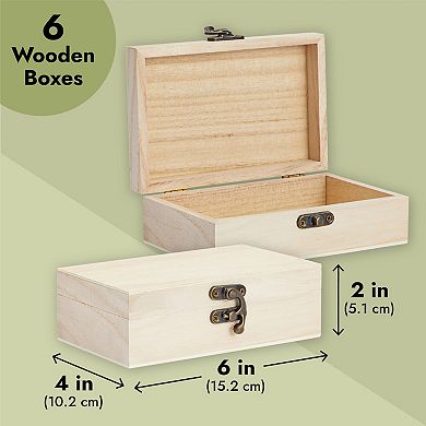 6-pack Unfinished Wooden Boxes For Crafts With Hinged Lids And Clasps, 6x4x2 In