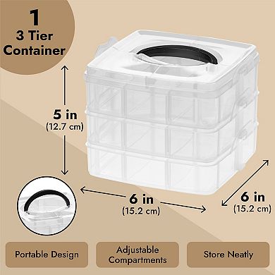 3 Tier Stackable Storage Containers, Adjustable Plastic Box Bead Storage, 6x6x5"