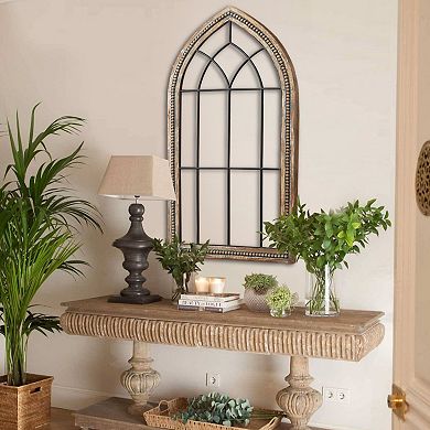 LuxenHome Rustic Wood And Black Metal Arched Window Wall Decor