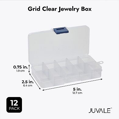12 Pack Small Clear Storage Containers With Grid For Crafts, Jewelry, 2.5 X 5 In