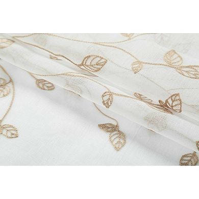 Kate Aurora 2 Pack Floral Leaf Embroidered Grommet Sheer Curtains