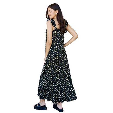 Fashnzfab In The Garden Ruffle Floral Maxi Dress In  Black Yellow Floral