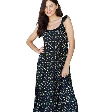 Fashnzfab In The Garden Ruffle Floral Maxi Dress In  Black Yellow Floral