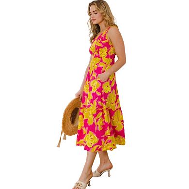 Fashnzfab Full Size Floral Smocked Ruffled Midi Dress