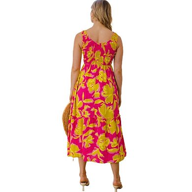 Fashnzfab Full Size Floral Smocked Ruffled Midi Dress