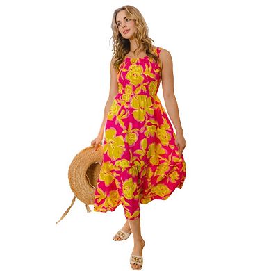 Fashnzfab Full Size Floral Smocked Ruffled Midi Dress