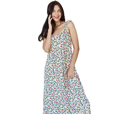 Fashnzfab In The Garden Ruffle Floral Maxi Dress In Natural Rose