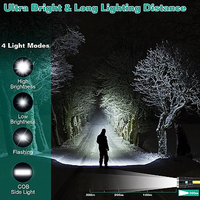 Black, Super Bright Rechargeable Led Flashlight: Floodlight Torch With Strap
