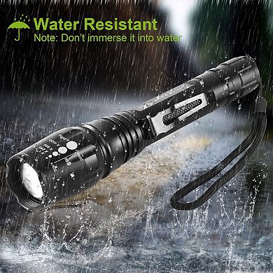Black, 50000lm Zoomable Tactical Military Led Flashlight Set Of 2