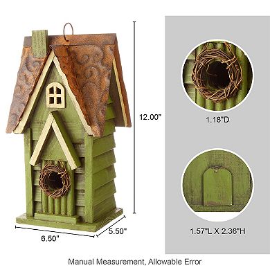 Glitzhome Hanging Distressed Wooden Garden Hand Painted Bird House For Outside 12" H
