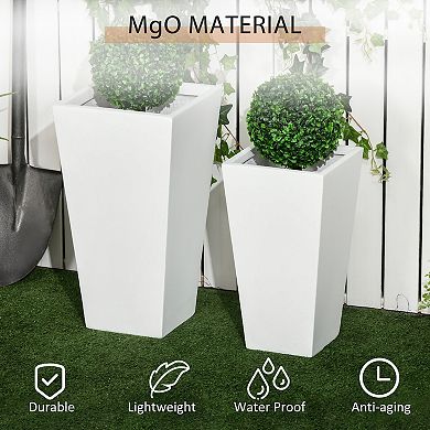 Outsunny 2-pack Mgo Flower Pots With Drainage Hole, Outdoor Planters