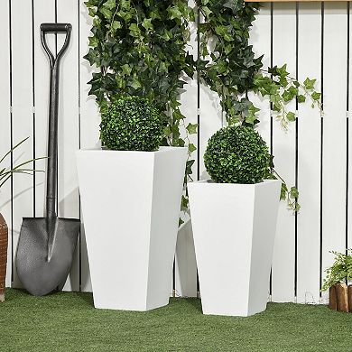 Outsunny 2-pack Mgo Flower Pots With Drainage Hole, Outdoor Planters