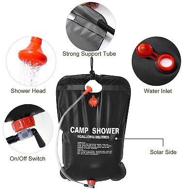 5-gallon, Black, Portable Solar Heated Camping Shower Water Bag
