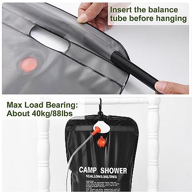 5-gallon, Black, Portable Solar Heated Camping Shower Water Bag