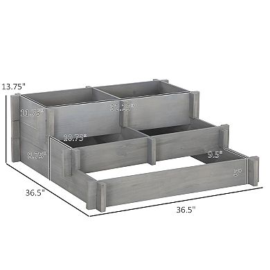 Raised Garden Bed, 3 Tier, 5 Compartments, Draining, Wood Flower Box