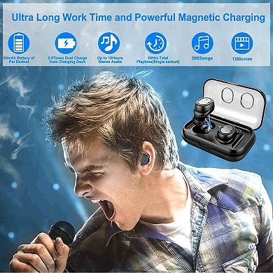 Wireless Stereo Earbuds, 32.8 Ft Range, Crystal Sound, Touch Control With Magnetic Charging