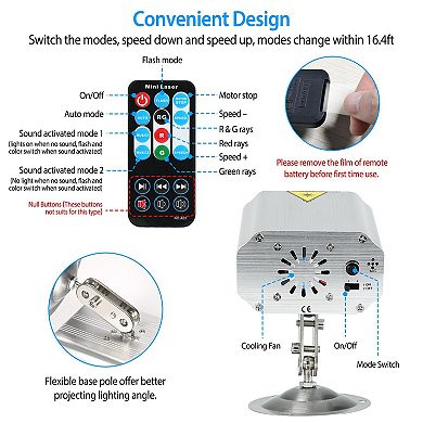 Silver, Sound Activated Led Laser Projector With Various Laser Patterns