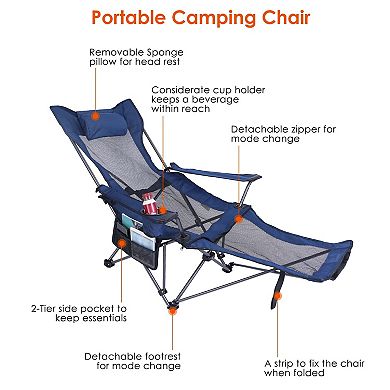 Blue, Heavy-duty Foldable Camping Chair With 330lbs Load