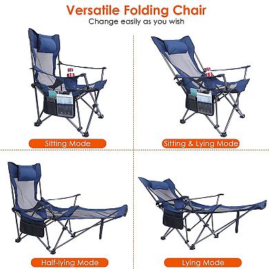 Blue, Heavy-duty Foldable Camping Chair With 330lbs Load