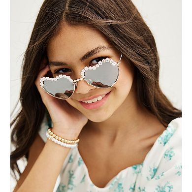 Girls Limited Too Flower Trim Heart Sunglasses