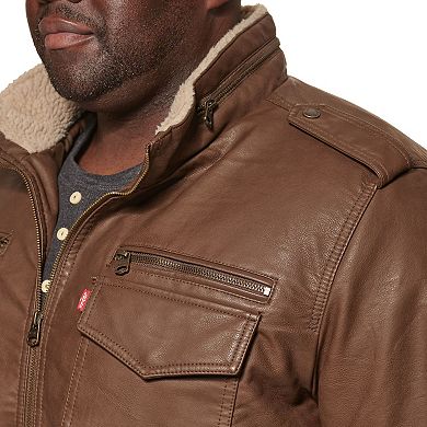 Big & Tall Levi's® Faux Leather Sherpa Lined Bomber Jacket