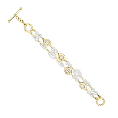 Emberly Gold Tone Simulated Pearl Double Layer Bracelet