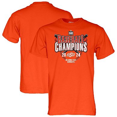 Men's Blue 84 Orange Oklahoma State Cowboys 2024 Big 12 Baseball Conference Tournament Champions Locker Room T-Shirt