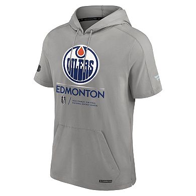 Men's Fanatics  Gray Edmonton Oilers 2024 Stanley Cup Final Authentic Pro Fleece Short Sleeve Pullover Hoodie